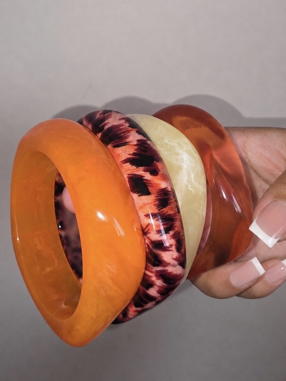 Handcrafted Orange Resin Bangle Set - Women's Jewelry